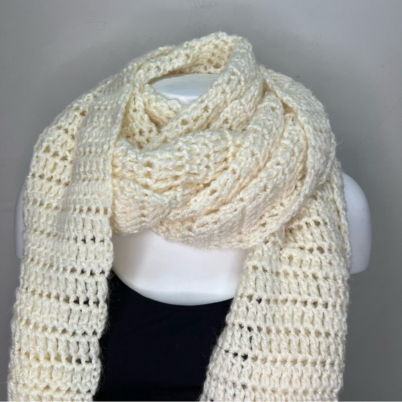Handmade Knit Extra Long Cream Scarf - Picture 2 of 5